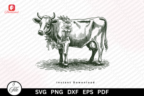 Download Hand Drawn Floral Cow Sublimation SVG - Sub Collection