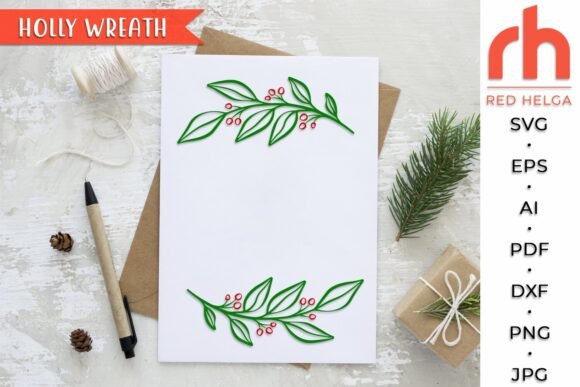 Download Holly Wreath SVG, Christmas Frame DXF - Holly wreath svg Collection