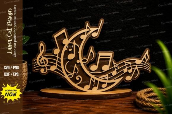 Download Musical Moon Notes Laser Cut Svg Design - Music Collection